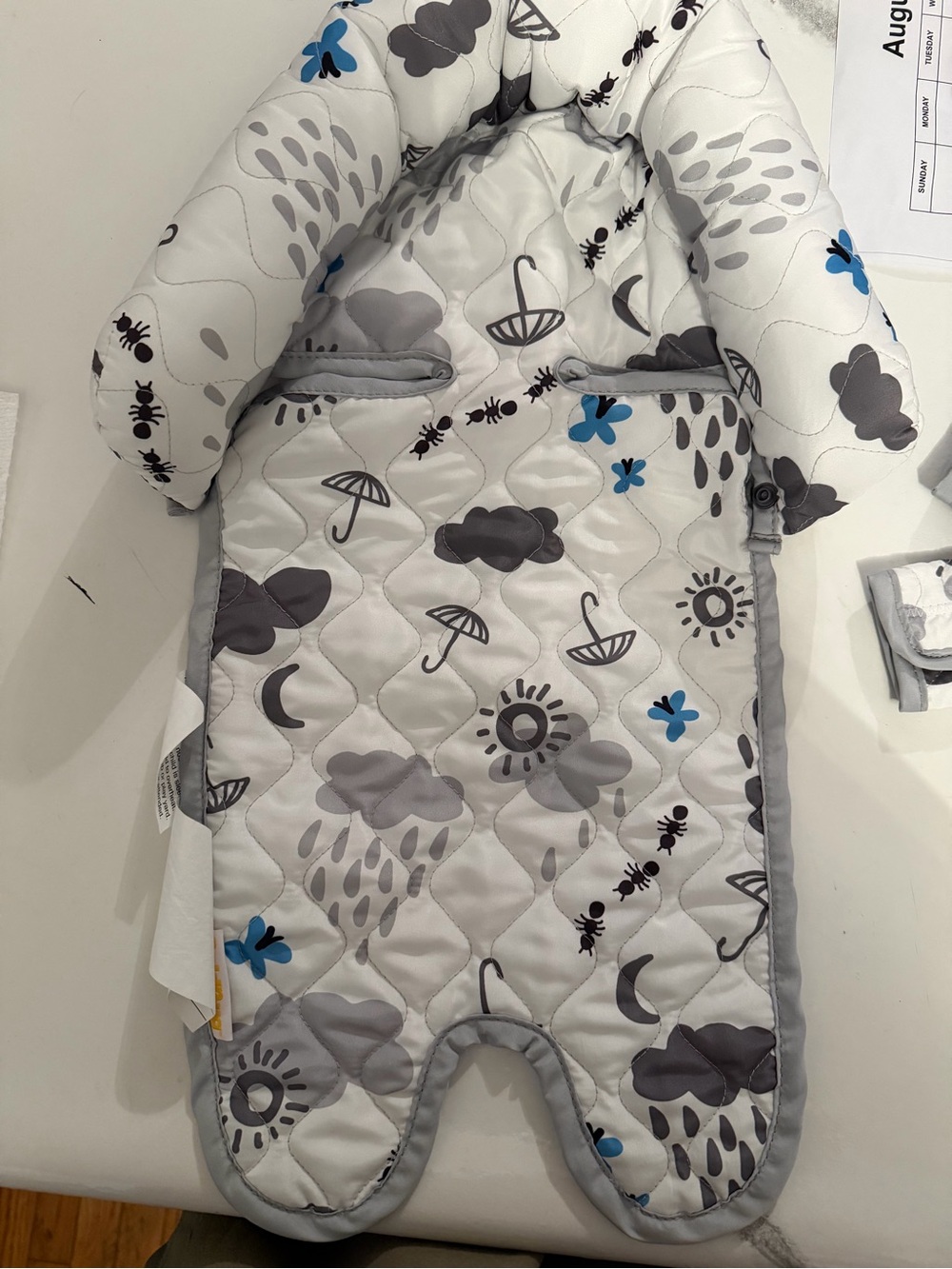 Quilted Baby head support with Weather Print - Gray & Blue